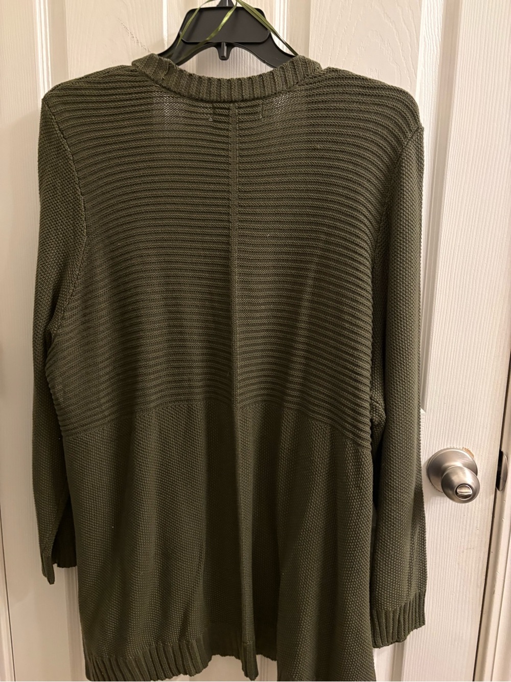 Marled Olive Ribbed Open-Front Cardigan - Picture 2 of 4